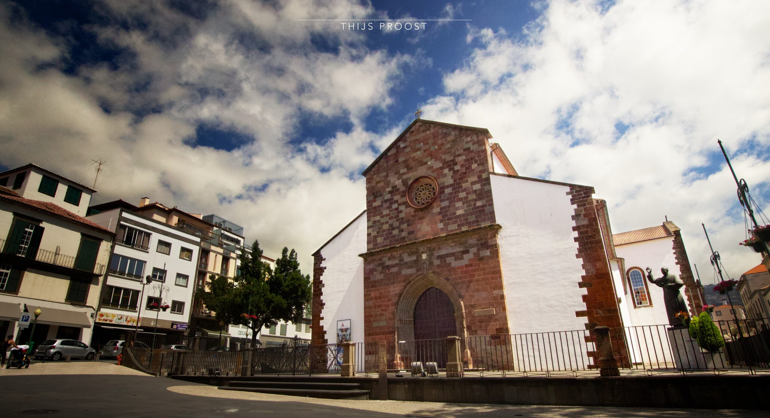 The church of Funchal at the island of Madeira. A cloudy but sunny sky at the top of the image.