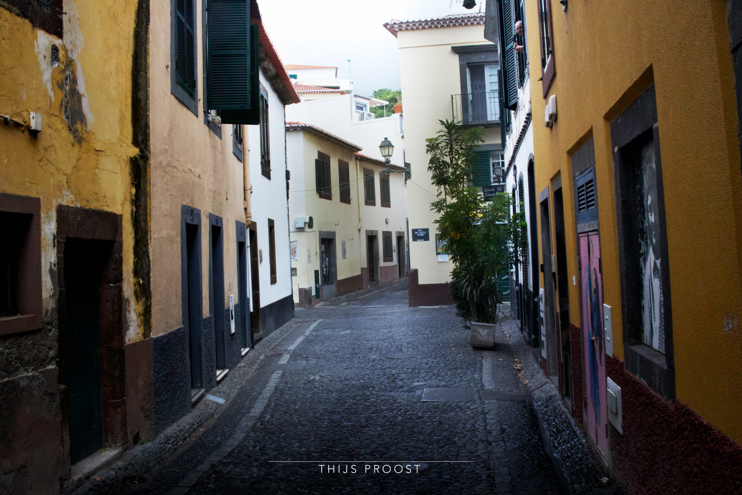 A view of a old street in the center of Funchal Madeira.